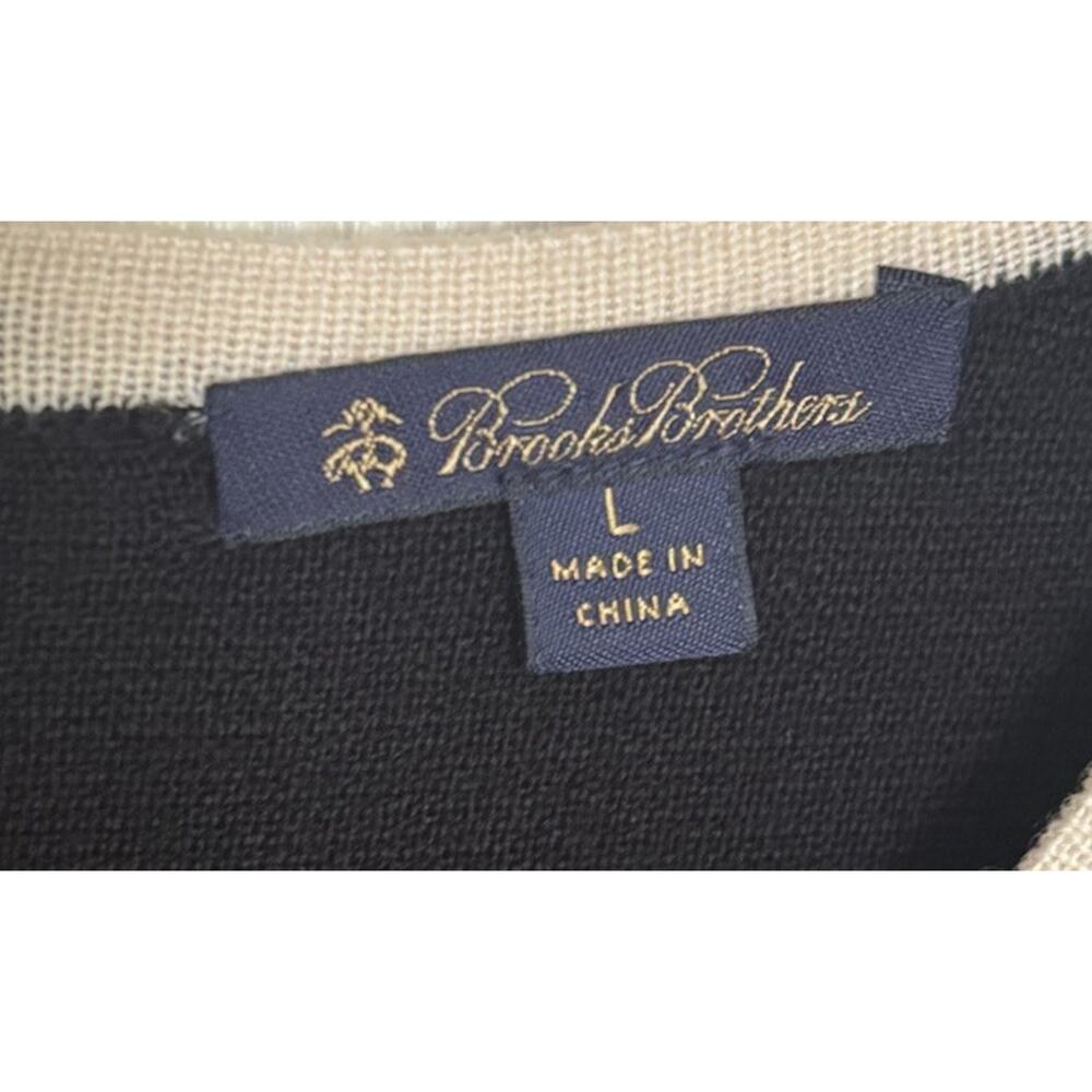 Brooks Brothers Wool Dress Merino Black Knit Colorblock Size Large Office FLAWED - Picture 7 of 10